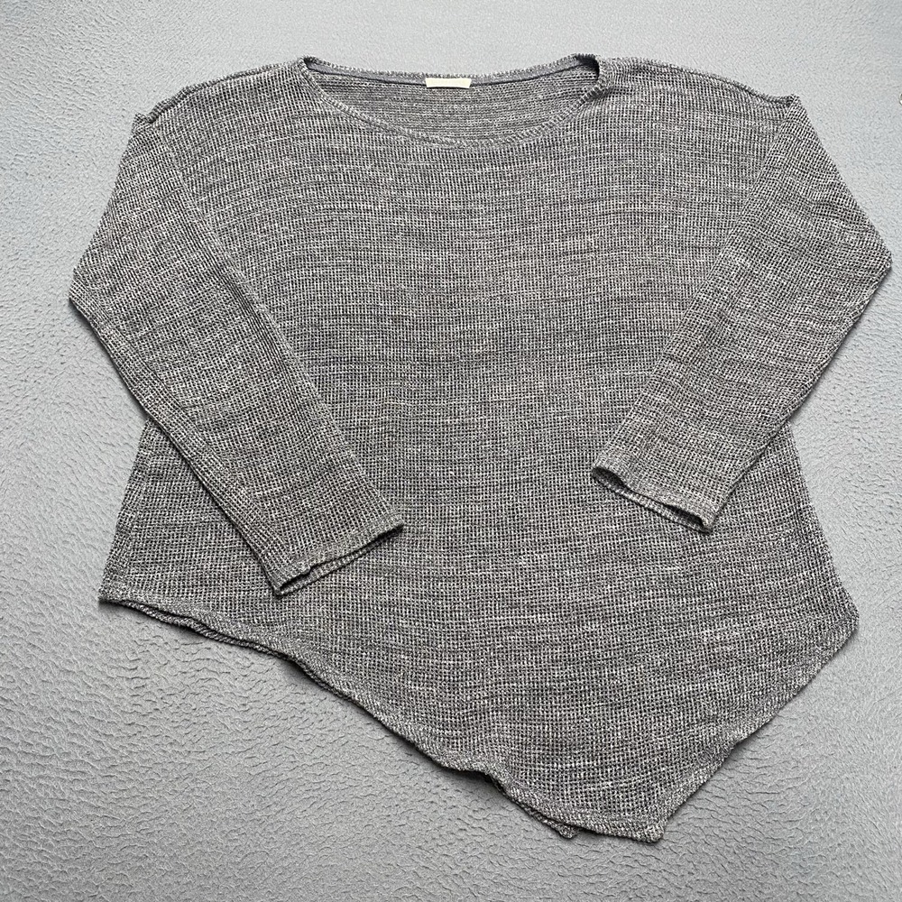 Eileen Fisher Sweater Tunic Womens XL Gray Waffle-Knit 3/4 Sleeve Asymmetrical